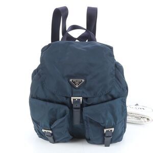 Prada Tessuto Nylon Triangle Logo B2811x Leather Backpack Sac Bag Navy Ladies